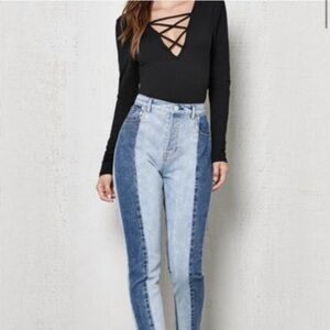 Pacsun Womens 2 Tone, High Rise, Button Fly, Mom Jeans, Size 24, Raw Hem